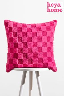 heya home Pink Check It Boucle Fleece Feather Filled Cushion