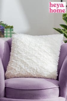 heya home Cream Fluff Ball Faux Fur Feather Filled Cushion