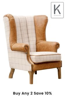 K Interiors Natural Quincy Wool And Leather Wing Chair