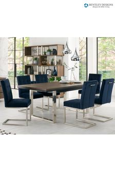 Bentley Designs Satin Nickel Tivoli Extending 6-8 Seater Dining Table and Blue Cantilever Chairs Set