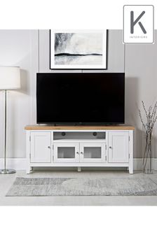 K Interiors White Windsor Solid Wood Large TV Unit