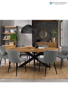Bentley Designs Rustic Oak Peppercorn Ellipse 6 Seater Dining Table and Grey Chairs Set