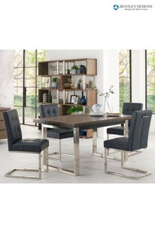 Bentley Designs Satin Nickel Tivoli Extending 4-6 Seater Dining Table and Black Cantilever Chairs Set