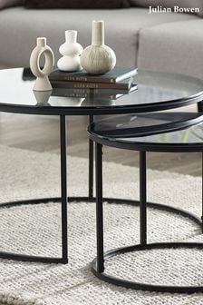 Julian Bowen Smoked Glass and Black Chicago Round Nesting Coffee Tables