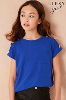 Lipsy Cobalt Blue Military Button T-Shirt (R01532) | £12 - £18