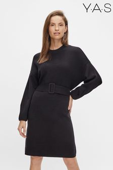 Y.A.S Black Belted Knitted Midi Dress (R06422) | £65