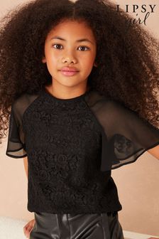 Lipsy Black Lace Front Top (R06438) | £18 - £24
