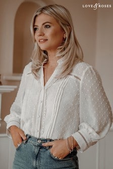 Love & Roses Ivory Dobby Lace Trim Button Up Blouse (R07720) | £36