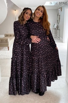 In The Style Stacey Solomon Ditsy Floral Print Tiered Maxi Dress With Balloon Sleeves