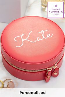 Personalised Pink Coral Round Jewellery Case by Treat Republic