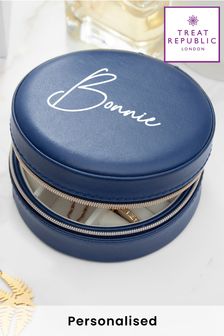 Personalised Blue Round Jewellery Case by Treat Republic
