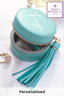 Personalised Green Turquoise Jewellery Case with Tassel by Treat Republic