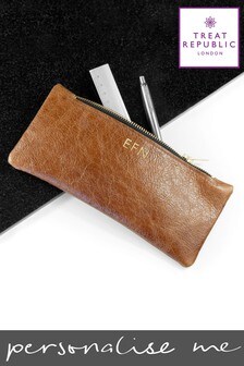 Personalised Brown  Luxury Leather Pencil Case by Treat Republic (R09145) | £26