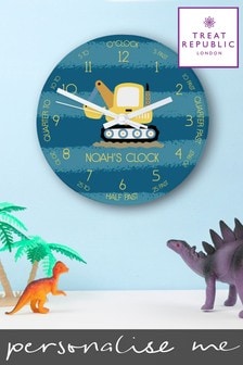 Personalised Kids Digger Glass Clock by Treat Republic (R09146) | £25