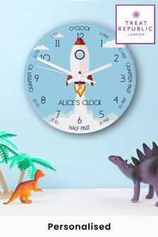Personalised Kids Rocket Glass Clock by Treat Republic (R09147) | £25