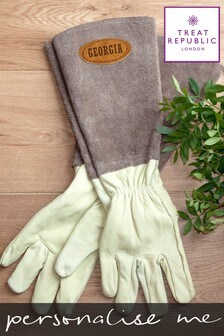 Personalised Brown Leather and Suede Gardening Gloves by Treat Republic