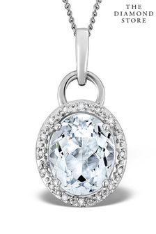 The Diamond Store Aquamarine 2.69ct And Diamond Pendant Necklace in 9K White Gold (R10640) | £259