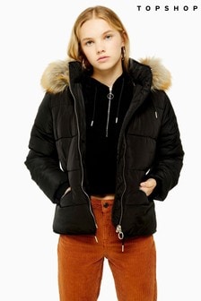 women's padded coat with fur hood uk