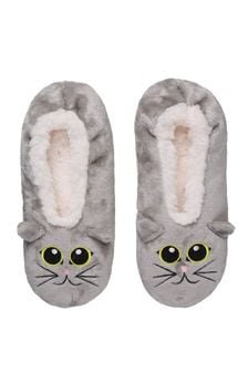 Wildfeet Grey Cat Fluffy Slipper Socks (R23810) | £11