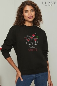 Lipsy Black Festive Spirits Christmas Women's Sweatshirt
