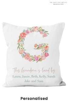 Personalised Floral Letter Grandma Cushion by Gift Collective