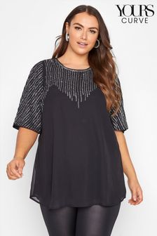 Yours Curve LUXE Black Hand Embellished Sweetheart Blouse
