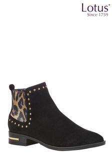 Lotus Footwear Black Leopard Studded Ankle Boots (R53659) | £55