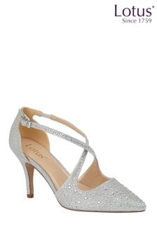 silver court shoes with ankle strap
