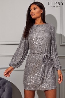 lipsy black and gold sequin dress
