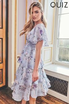 Quiz Chiffon Floral Tier Layer Midi Dress