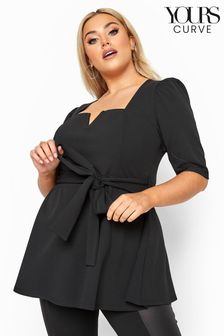 Yours Curve London Notch Neck Belted Peplum Top
