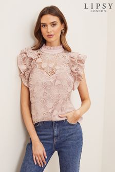 Lipsy VIP Lace Flutter Sleeve Top