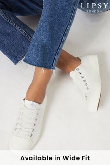 Lipsy White Regular Fit Low Top Lace Up Canvas Trainer (R60161) | £25