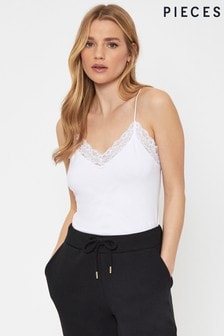 Pieces Ribbed Lace Detail Lounge Cami Top