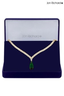 Jon Richard Gold Plated Cubic Zirconia Emerald Green Pear Drop Collar Necklace - Gift Boxed (R61445) | £70