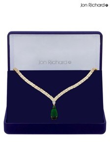 Jon Richard Cubic Zirconia Emerald Green Pear Drop Collar Necklace - Gift Boxed