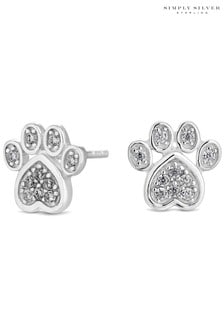Simply Silver Sterling Silver 925 Cubic Zirconia Paw Print Stud Earrings (R61636) | £20
