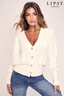 Lipsy Ivory Regular Knitted Cable Button Through Cardigan (R62564) | £39