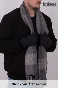 Totes Grey Wool Blend Check Scarf and Thermal Lined Gloves Set (R64128) | £30