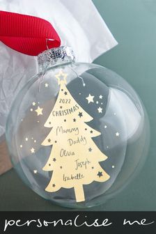 Personalised Family Christmas Tree Foiled Glass Bauble by No Ordinary Gift (R64266) | £18