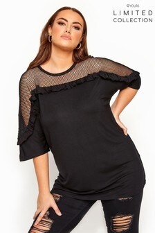 Yours Limited Collection Fishnet Ruffle Top