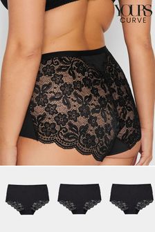 Yours Curve Black 3 Pack Lace Back Full Briefs (R69284) | £15