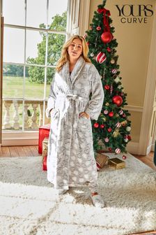 Yours Curve Grey Maxi Heart Hooded Dressing Gown (R73322) | £36