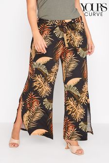 Womens Palazzo Pants Plus Size Elastic Waist Tropical Palm Print Lounge Beach Pant Long Boho Wide Leg Baggy Trousers for Workout Running Sports 