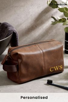 Mens Bags Toiletry bags and wash bags Ted Baker Branded Leather Washbag in Dark Tan Brown for Men 