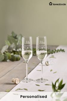 Personalised Mr and Mrs Champagne Flutes by Loveabode (R79208) | £26