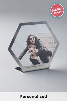 Personalised Photo Upload Brushed Metal Hexagon Frame by Oakdene Designs