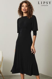 Lipsy Black Regular Long Puff Sleeve Midi Dress (R92245) | £46