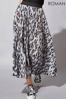 Roman Grey Animal Print Pleated Maxi Skirt (R96252) | £38