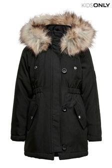 ONLY KIDS Black Faux Fur Parka Coat (R96669) | £42